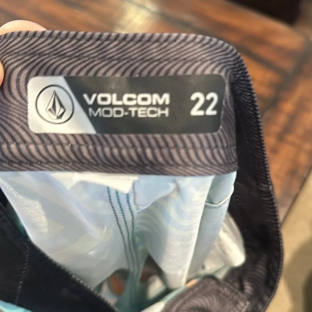 Volcom Boys Teal Yellow Coral Geo Print Swim Trunks